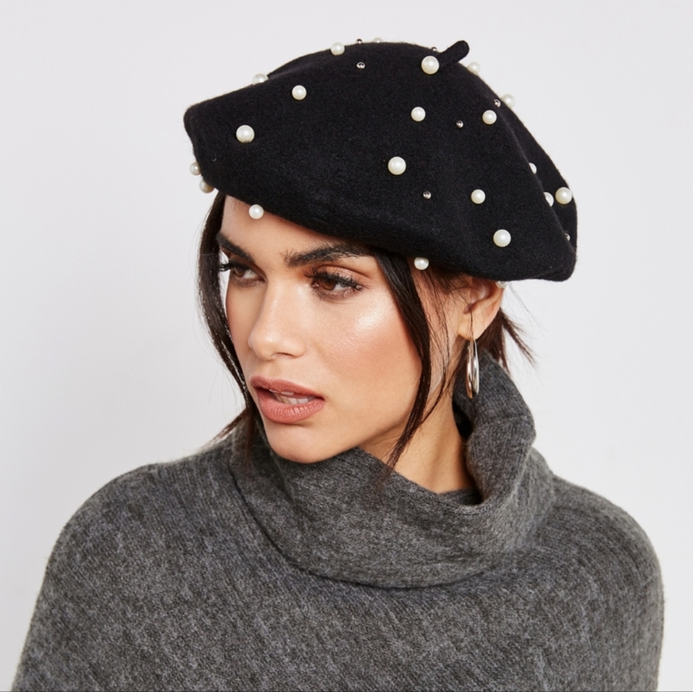 Aldo Seveacia Black Pearl Embellished Beret